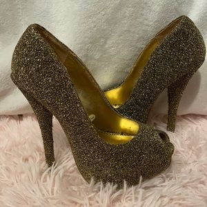 Gold glitter heels